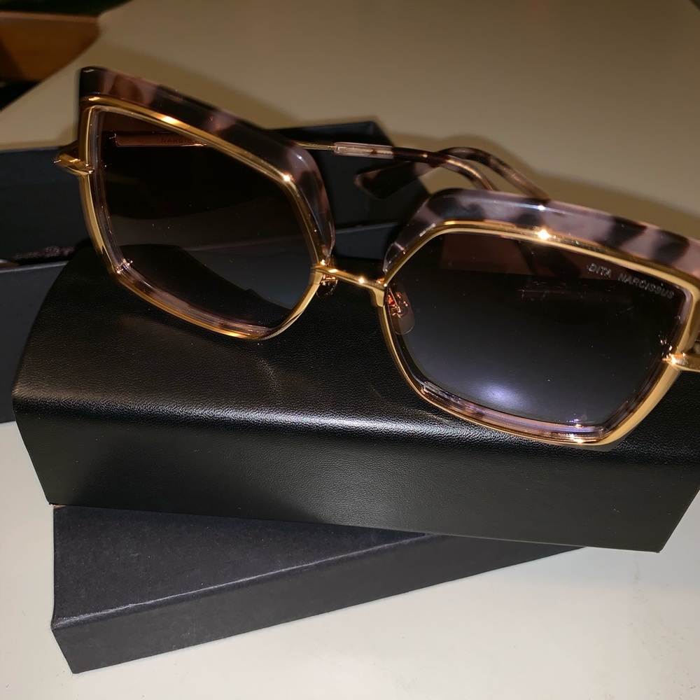 DITA Pink Tortoise Gold Trim Hexagonal Sunglasses - Picture 2 of 4